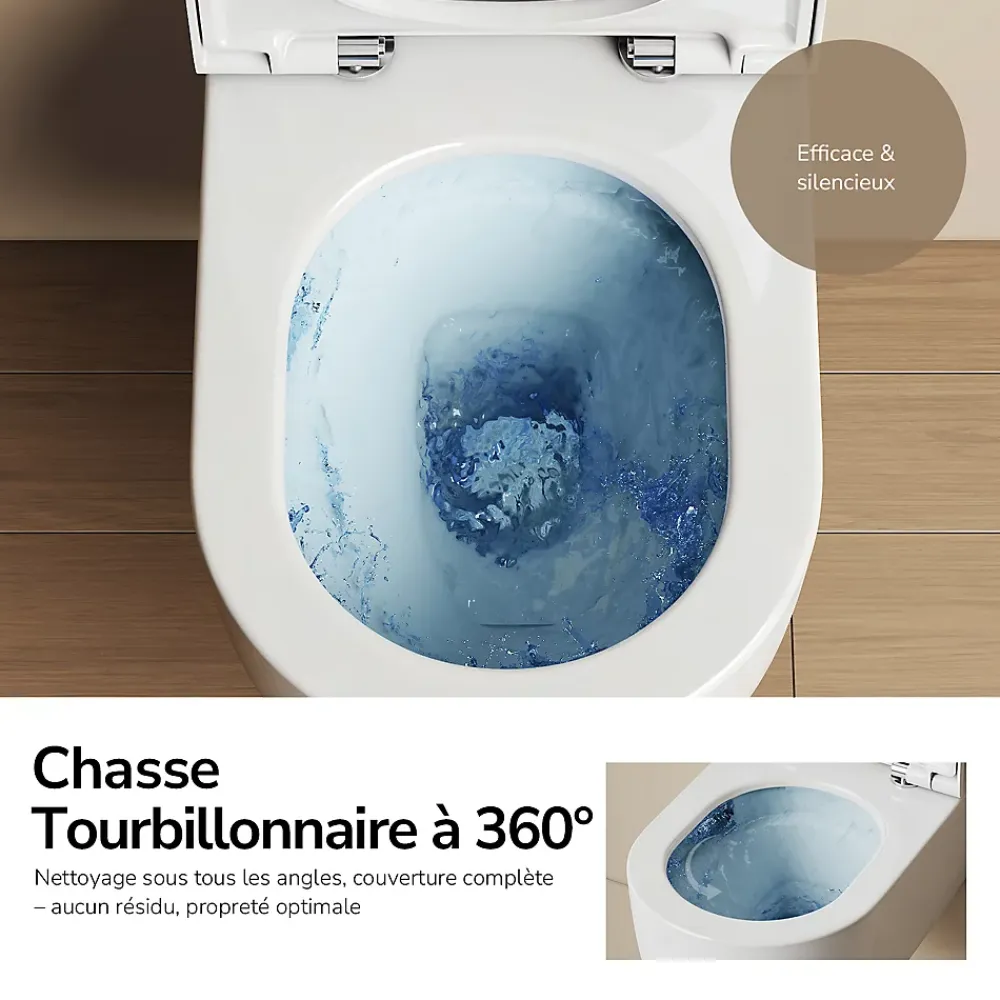 Wc Suspendu|EMKE Toilettes Suspendue 555x365x355 mm Blanc Brillant, Design Sans Bord, Abattant à Fermeture Douce et Démontage Facile