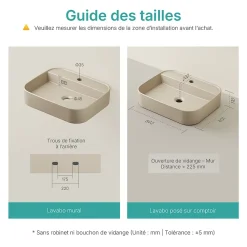 Vasque À Poser|EMKE Vasque à Poser 40 x 50 x 11 cm, Lavabo Rectangulaire en Céramique pour Salle de Bain, Coins Arrondis R, Beige Mat