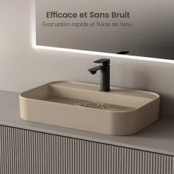 Vasque À Poser|EMKE Vasque à Poser 40 x 50 x 11 cm, Lavabo Rectangulaire en Céramique pour Salle de Bain, Coins Arrondis R, Beige Mat