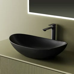 Vasque À Poser|EMKE Vasque à Poser 615 x 360 x 155 mm, Lavabo Ovale en Céramique pour Salle de Bain, Installation sur Comptoir, Finition Noir Mat