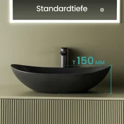Vasque À Poser|EMKE Vasque à Poser 615 x 360 x 155 mm, Lavabo Ovale en Céramique pour Salle de Bain, Installation sur Comptoir, Finition Noir Mat