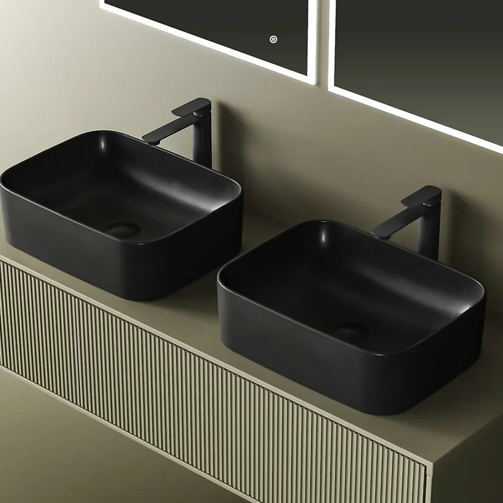 EMKE Vasque à Poser 505 x 380 x 150 mm, Lavabo Rectangulaire en Céramique pour Salle de Bain, Coins Arrondis R, Gris Foncé Mat