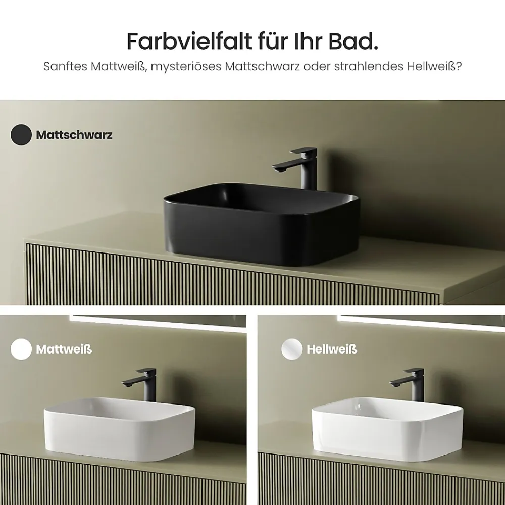 EMKE Vasque à Poser 505 x 380 x 150 mm, Lavabo Rectangulaire en Céramique pour Salle de Bain, Coins Arrondis R, Gris Foncé Mat