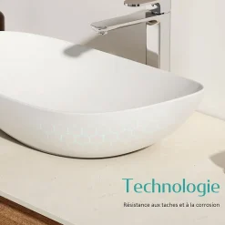 EMKE Vasque à Poser en céramique 35x27x11cm, Lavabo salle de bain Ovale, Lavabo à poser blanc brillant