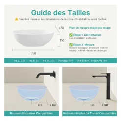 EMKE Vasque à Poser en céramique 35x27x11cm, Lavabo salle de bain Ovale, Lavabo à poser blanc brillant