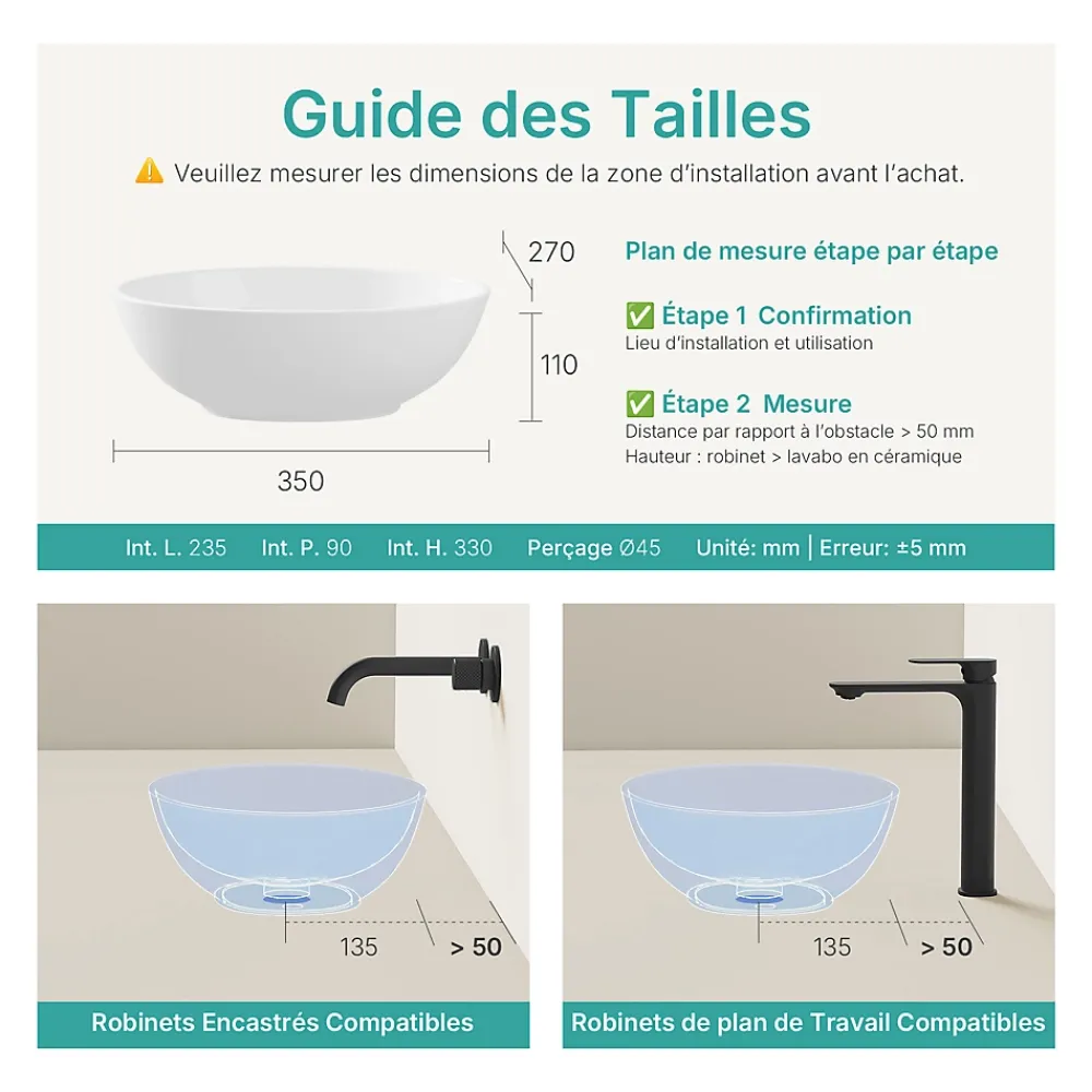 EMKE Vasque à Poser en céramique 35x27x11cm, Lavabo salle de bain Ovale, Lavabo à poser blanc brillant
