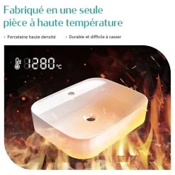 Vasque À Poser|EMKE Vasque à Poser en céramique 40x40x11cm, Lavabo Carré avec robinet trou prépercé, Lavabo à poser blanc brillant