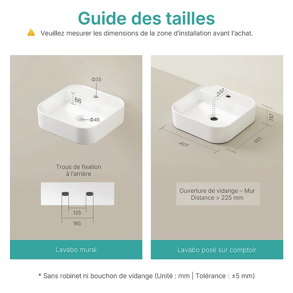 Vasque À Poser|EMKE Vasque à Poser en céramique 40x40x11cm, Lavabo Carré avec robinet trou prépercé, Lavabo à poser blanc brillant