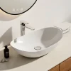 Vasque À Poser|EMKE Vasque à Poser en céramique 61,5x36x15,5cm, Lavabo salle de bain Ovale, Lavabo à poser blanc brillant