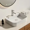 EMKE Vasque à Poser en céramique 50x40x11cm, Lavabo rectangulaire avec robinet trou prépercé, Lavabo à poser blanc brillant