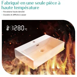 Vasque À Poser|EMKE Vasque à Poser en céramique 60x36x13cm, Lavabo rectangulaire avec robinet trou prépercé, Lavabo à poser blanc brillant