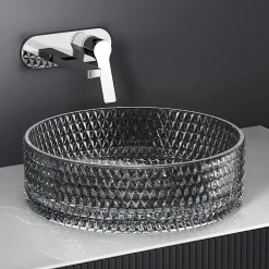 Vasque À Poser|EMKE Vasque à Poser Ronde, 360 x 360 x 112 mm, Lavabo en Verre Noir, Design Montage sur Comptoir