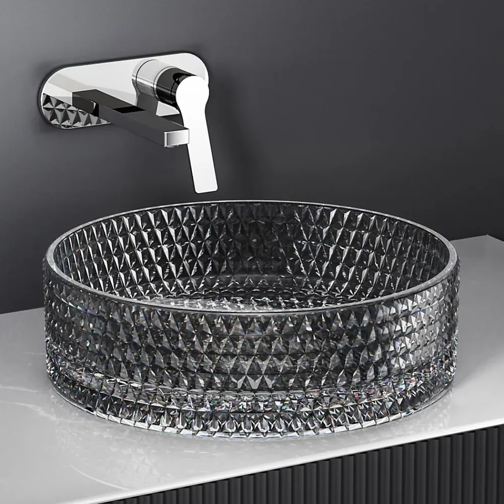 Vasque À Poser|EMKE Vasque à Poser Ronde, 360 x 360 x 112 mm, Lavabo en Verre Noir, Design Montage sur Comptoir