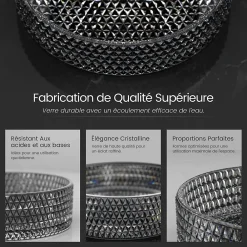 Vasque À Poser|EMKE Vasque à Poser Ronde, 360 x 360 x 112 mm, Lavabo en Verre Noir, Design Montage sur Comptoir