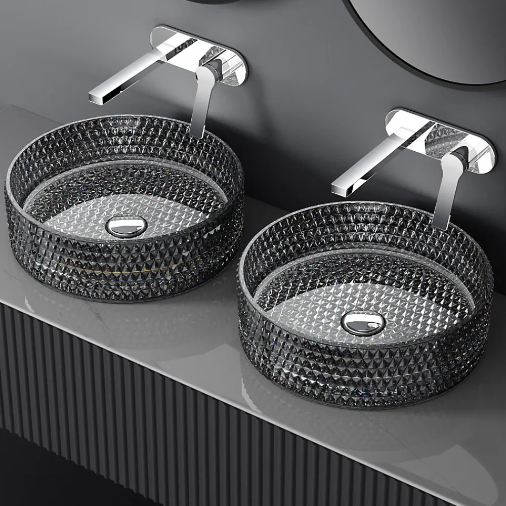 Vasque À Poser|EMKE Vasque à Poser Ronde, 360 x 360 x 112 mm, Lavabo en Verre Noir, Design Montage sur Comptoir