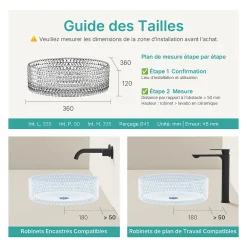 Vasque À Poser|EMKE Vasque à Poser Ronde, 360 x 360 x 112 mm, Lavabo en Verre Transparent, Design Montage sur Comptoir