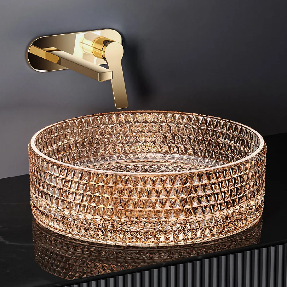 EMKE Vasque à Poser Ronde, 360 x 360 x 112 mm, Lavabo en Verre Or rose, Design Montage sur Comptoir
