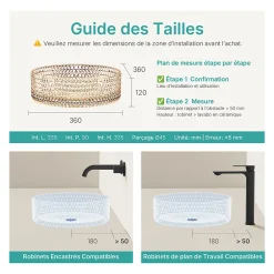 EMKE Vasque à Poser Ronde, 360 x 360 x 112 mm, Lavabo en Verre Or rose, Design Montage sur Comptoir