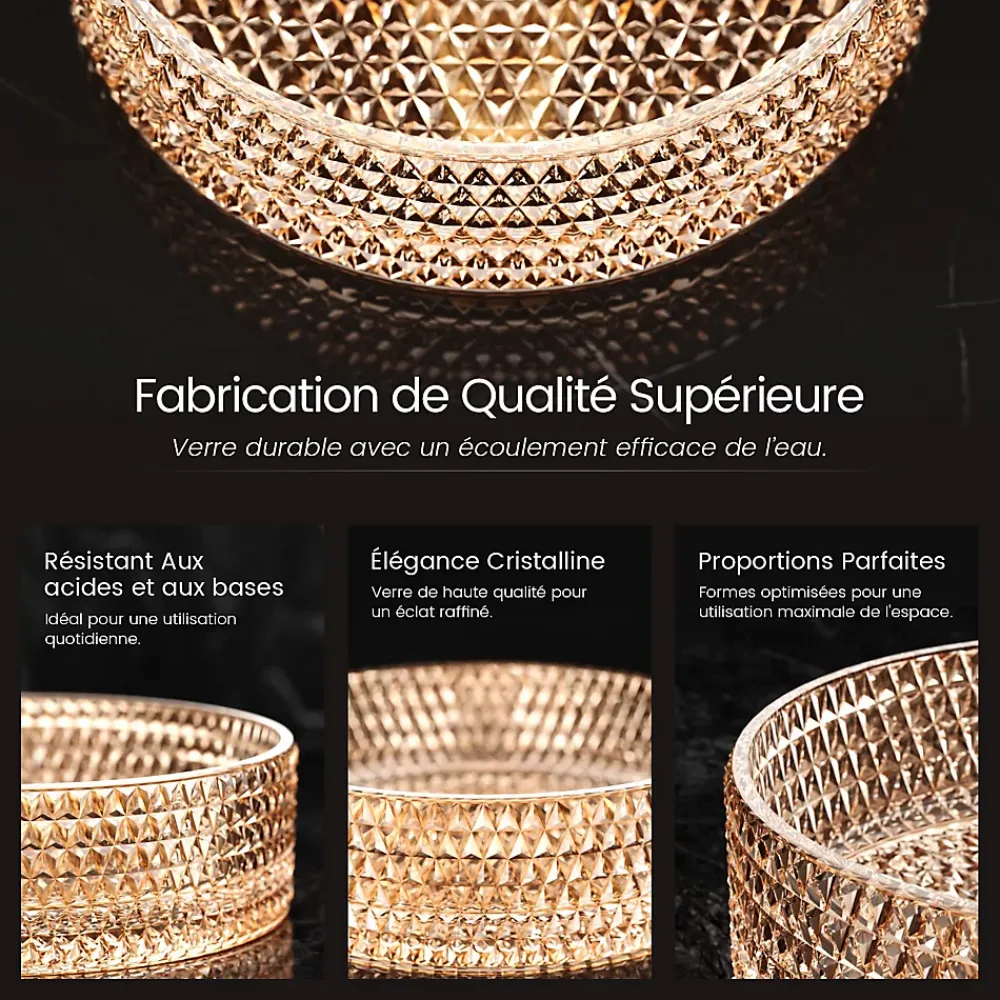 EMKE Vasque à Poser Ronde, 360 x 360 x 112 mm, Lavabo en Verre Or rose, Design Montage sur Comptoir
