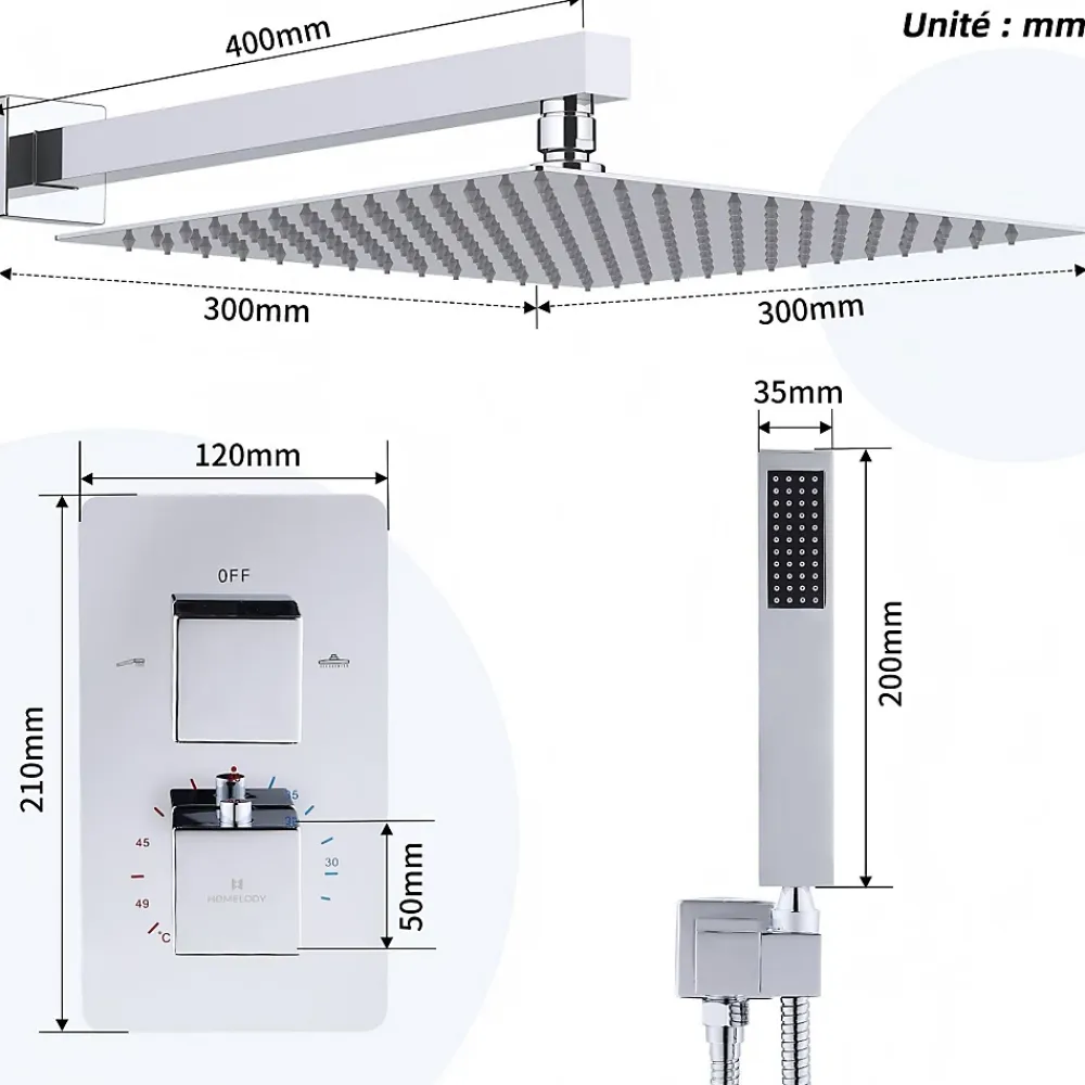 Colonne De Douche Encastrable|Homelody Encastré Colonne de Douche Thermostatique Système de Douche Grande Douche de Tête Set de Douche Encastrée en Laiton Chromé