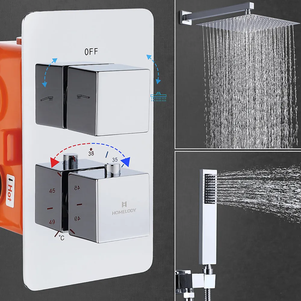 Colonne De Douche Encastrable|Homelody Encastré Colonne de Douche Thermostatique Système de Douche Grande Douche de Tête Set de Douche Encastrée en Laiton Chromé