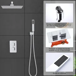 Colonne De Douche Encastrable|Homelody Encastré Colonne de Douche Thermostatique Système de Douche Grande Douche de Tête Set de Douche Encastrée en Laiton Chromé