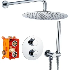 Homelody Encastré Colonne de Douche Thermostatique Système de Douche Rond Grande Douche de Tête Set de Douche Encastrée en Laiton Chromé