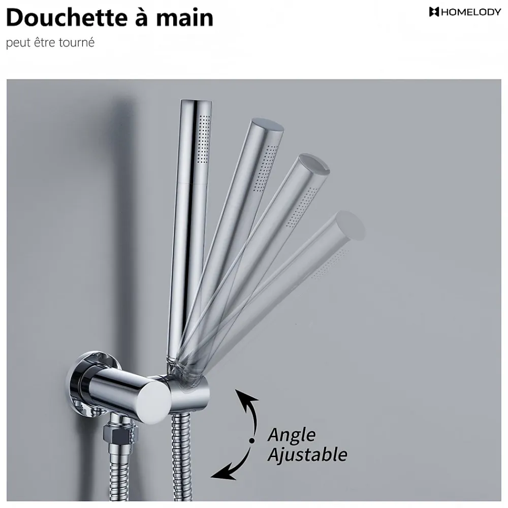 Homelody Encastré Colonne de Douche Thermostatique Système de Douche Rond Grande Douche de Tête Set de Douche Encastrée en Laiton Chromé