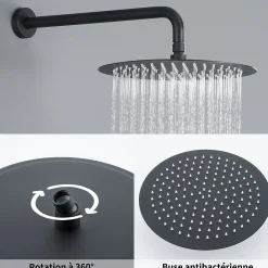 Homelody Encastré Ensemble de Douche Thermostatique Colonne de Douche Noir Système de douche Corps en Laiton