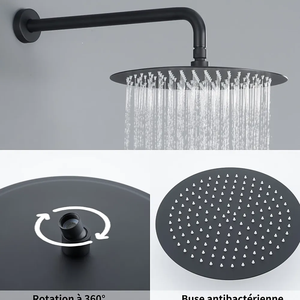 Homelody Encastré Ensemble de Douche Thermostatique Colonne de Douche Noir Système de douche Corps en Laiton