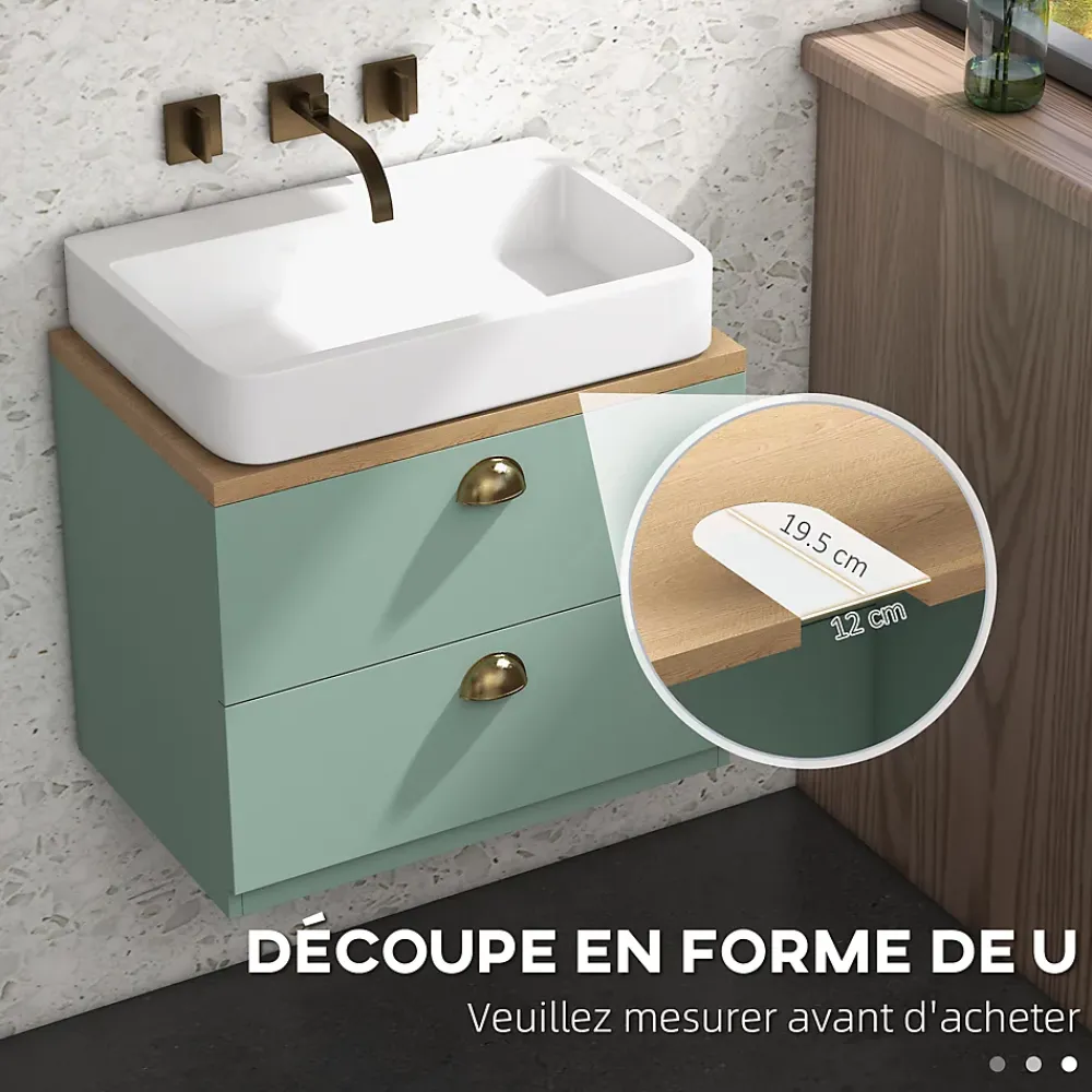 Meuble Sous-Vasque|kleankin Ensemble 2 meubles salle de bain - meuble sous-vasque suspendu, armoire murale miroir - aspect bois clair vert
