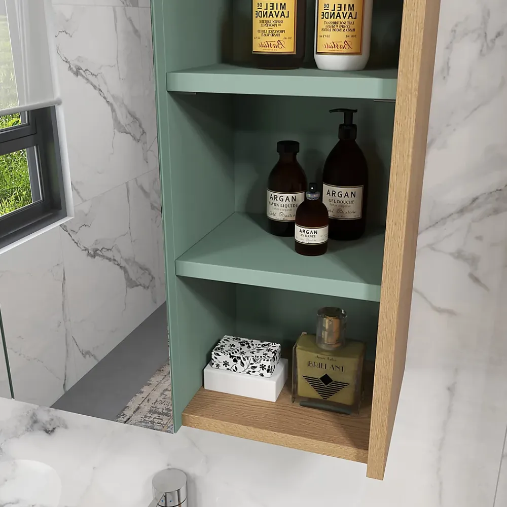 Meuble Sous-Vasque|kleankin Ensemble 2 meubles salle de bain - meuble sous-vasque suspendu, armoire murale miroir - aspect bois clair vert