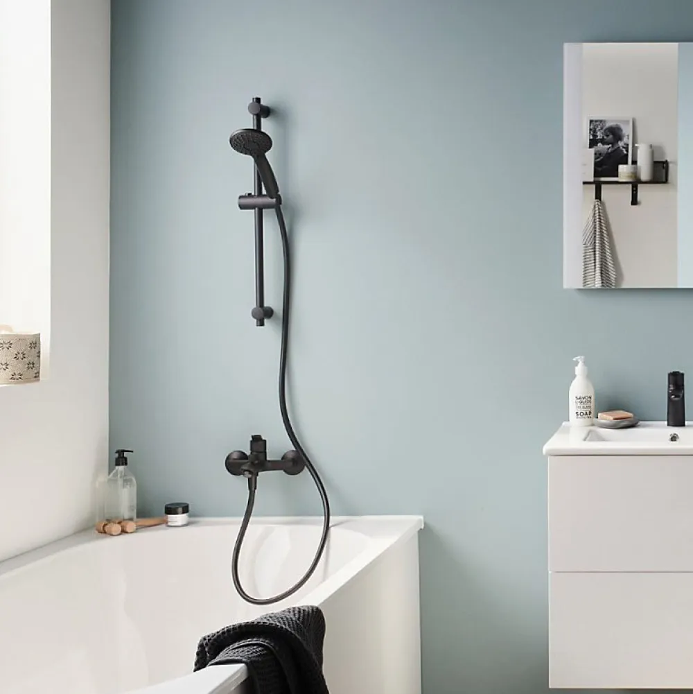 Robinet De Baignoire|Jacob Delafon Ensemble bain douche avec mitigeur mécanique mural Aimé noir + nettoyant