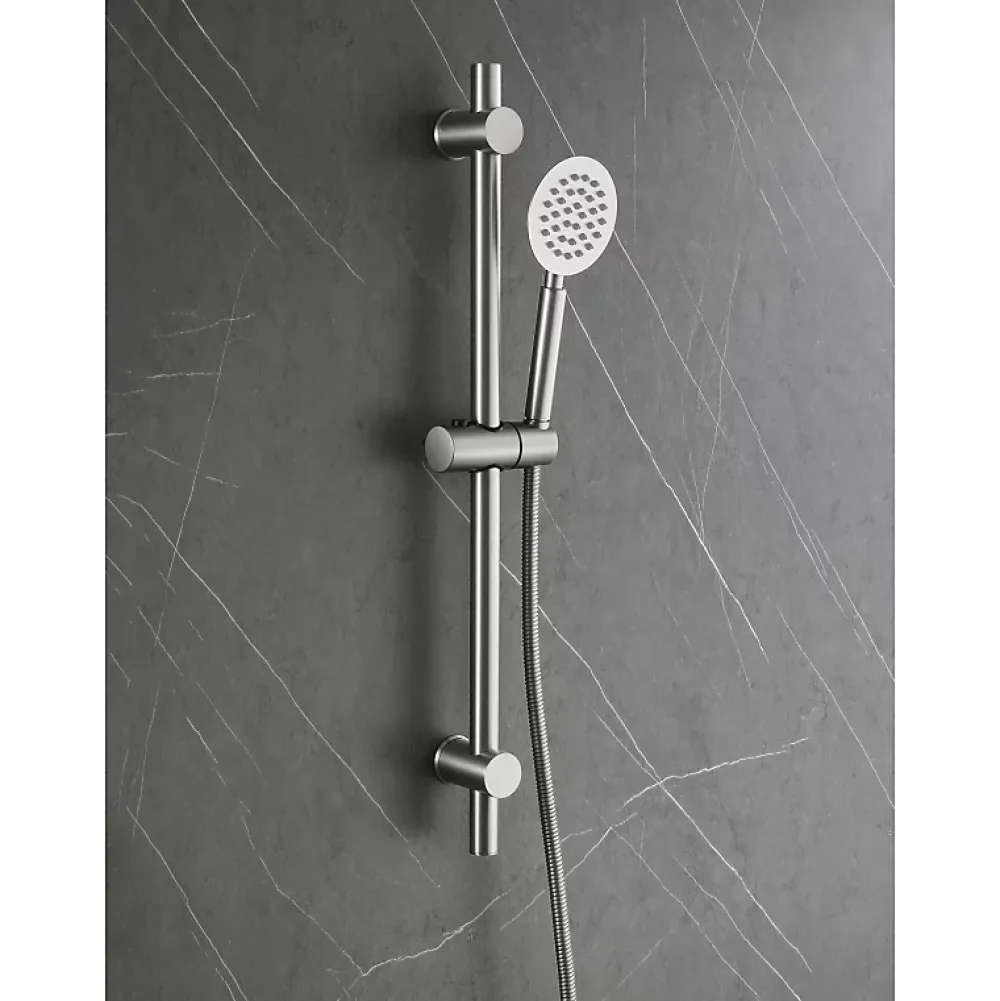 Planète Bain Ensemble barre de douche inox brossé - douchette 1 jet - flexible 150 cm - Barre 65 cm - Alois