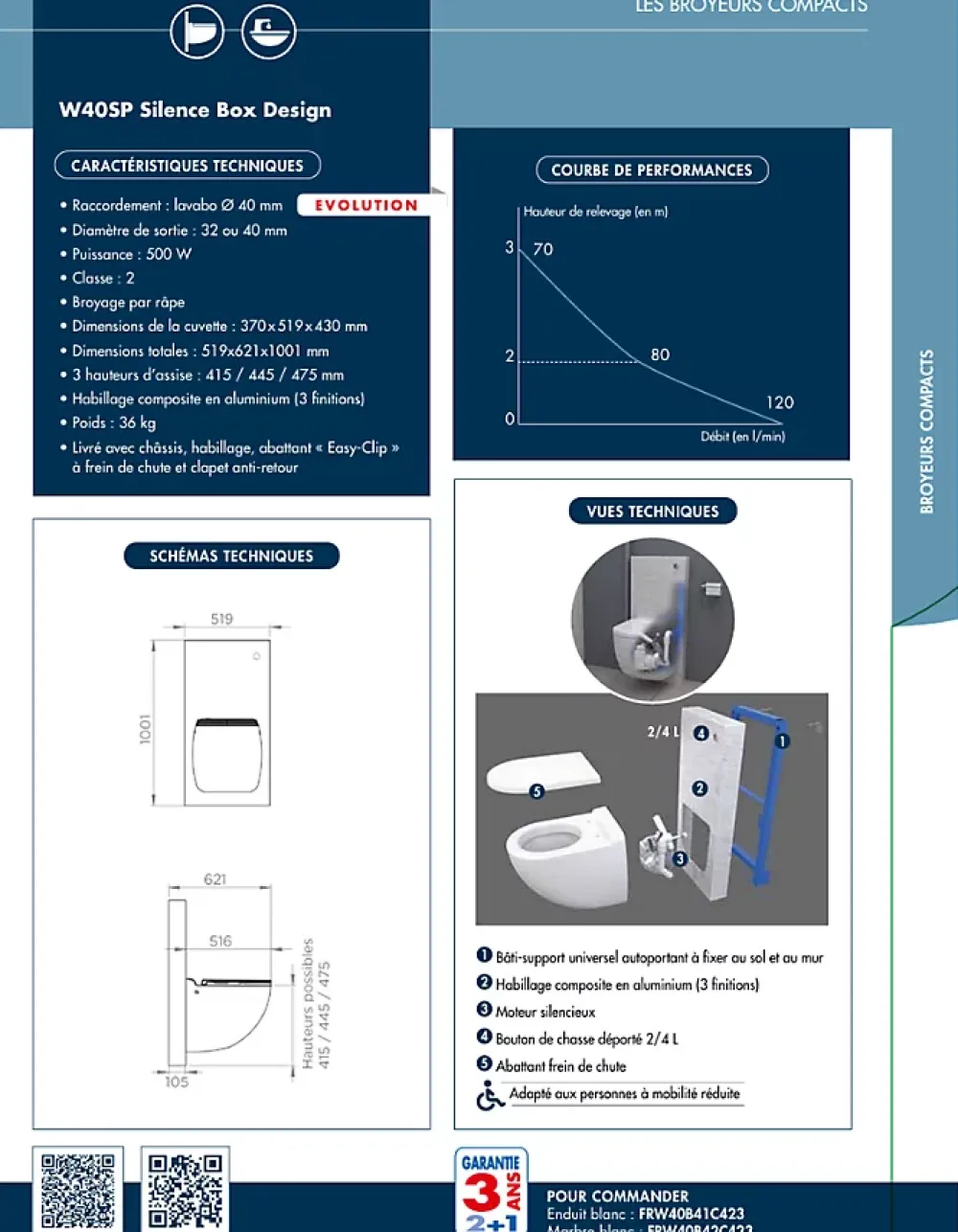 Watermatic Ensemble bâti-support+habillage couleur chêne naturel +Sanibroyeur+cuvette+abattant W40 Silence PMR norme handicapés