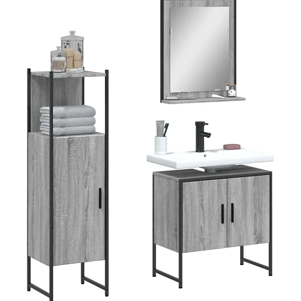 Meuble Wc|Vidaxl Ensemble d'armoires de salle de bain 3 pcs sonoma gris