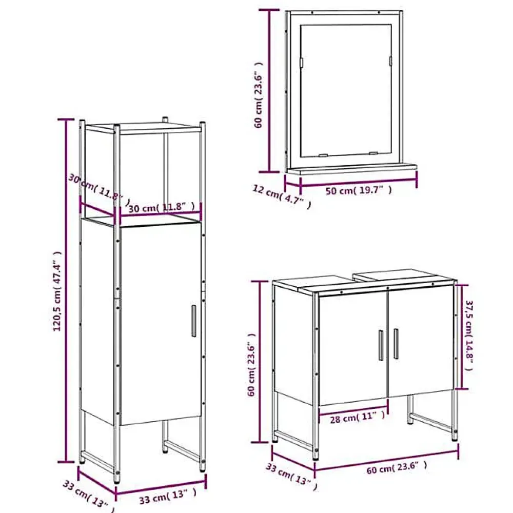 Meuble Wc|Vidaxl Ensemble d'armoires de salle de bain 3 pcs sonoma gris