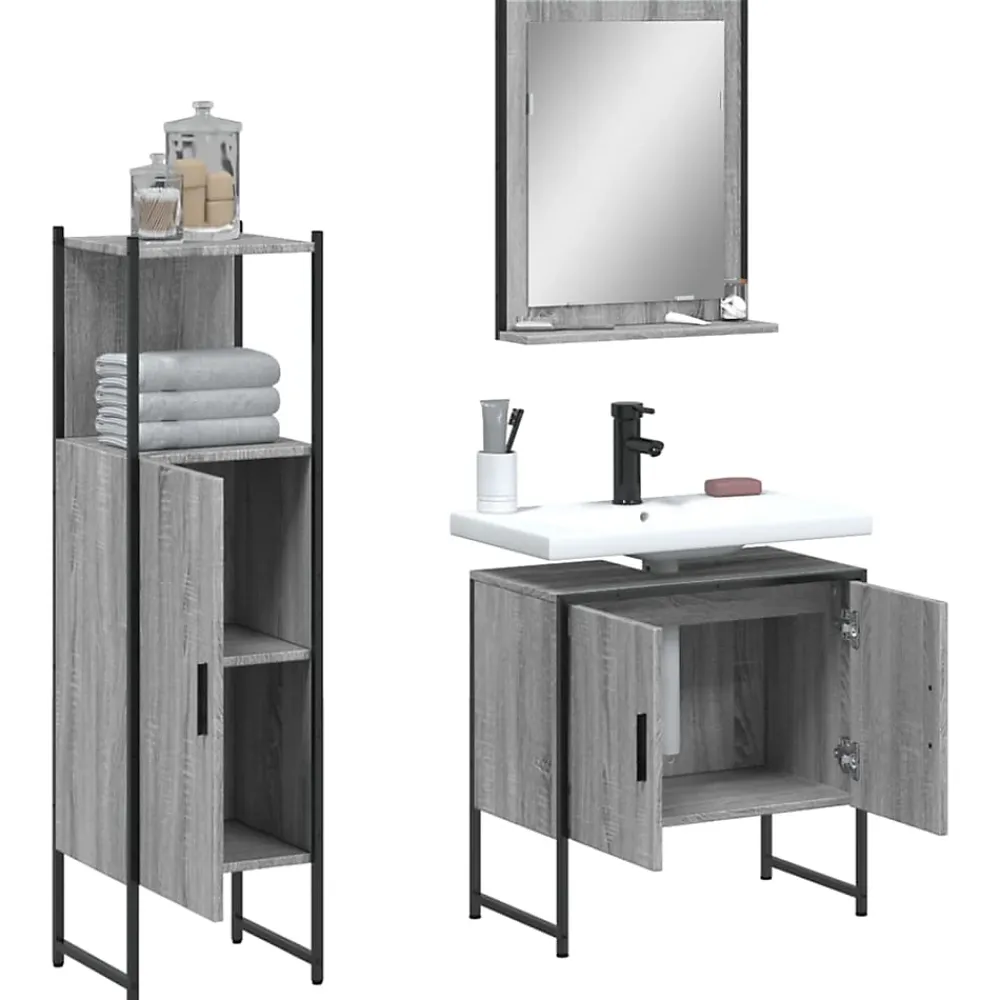 Meuble Wc|Vidaxl Ensemble d'armoires de salle de bain 3 pcs sonoma gris