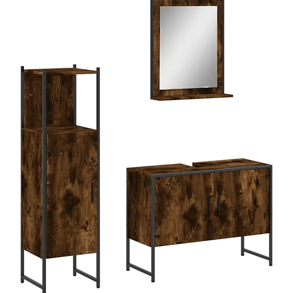 Meuble Wc|Vidaxl Ensemble d'armoires de salle de bain 3 pcs chêne fumé