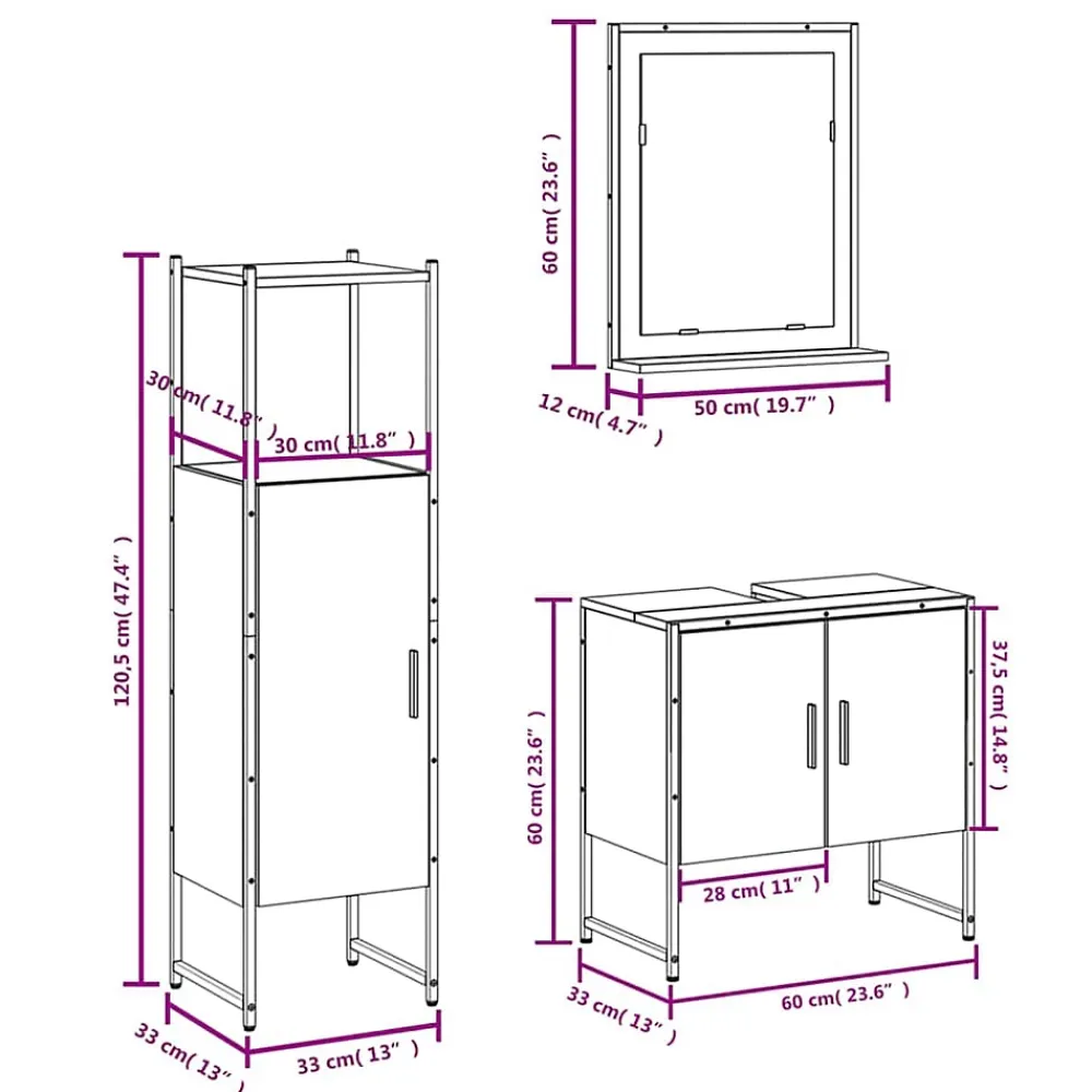 Vidaxl Ensemble d'armoires de salle de bain 3 pcs chêne fumé