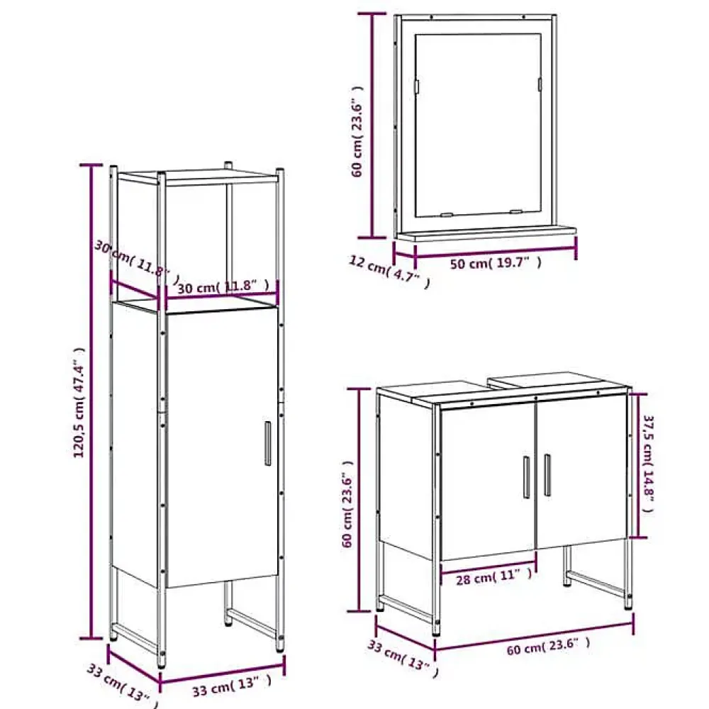 Vidaxl Ensemble d'armoires de salle de bain 3 pcs chêne fumé