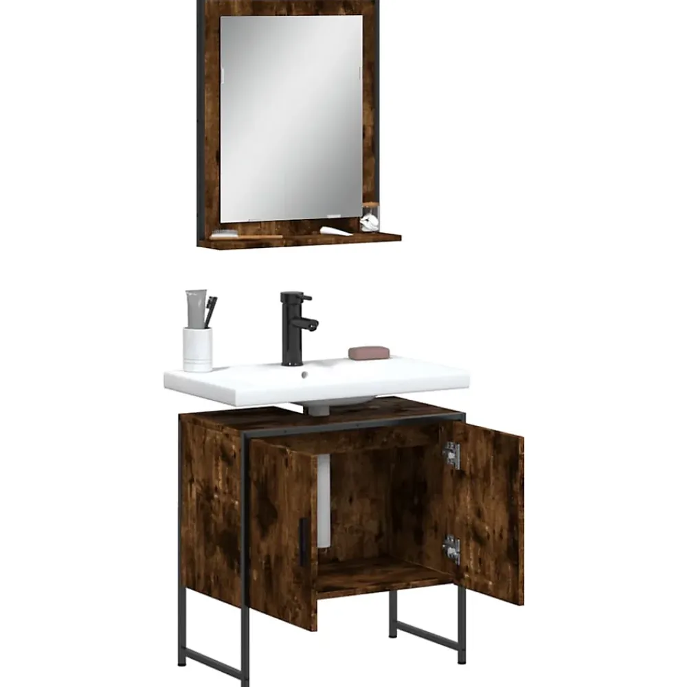Vidaxl Ensemble d'armoires de salle de bain 2 pcs chêne fumé