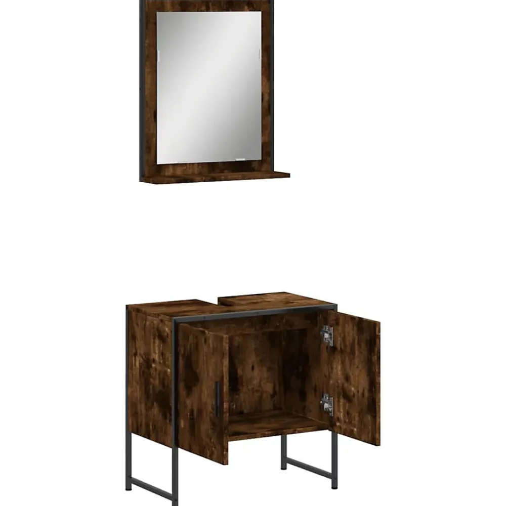 Vidaxl Ensemble d'armoires de salle de bain 2 pcs chêne fumé