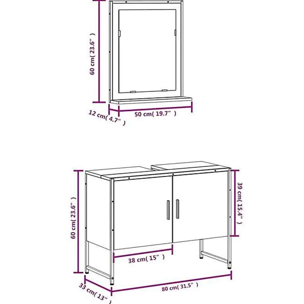 Meuble Wc|Vidaxl Ensemble d'armoires de salle de bain 2 pcs sonoma gris