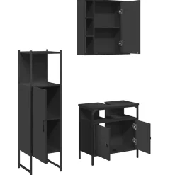 Meuble Wc|Vidaxl Ensemble d'armoires salle de bain 3 pcs noir bois d'ingénierie