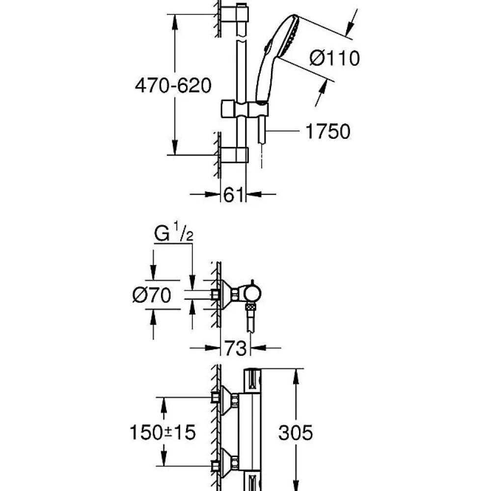 Colonne De Douche Sans Robinetterie|Grohe Ensemble de douche 2 jets avec barre -