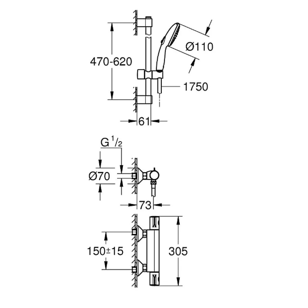 Colonne De Douche Sans Robinetterie|Grohe Ensemble de douche 2 jets avec barre -
