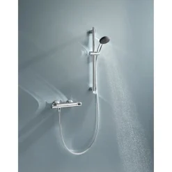 Grohe Ensemble de douche avec mitigeur thermostatique, pommeau 1 jet, barre 60cm et flexible - 34800001 - Economie d'eau - Chrom