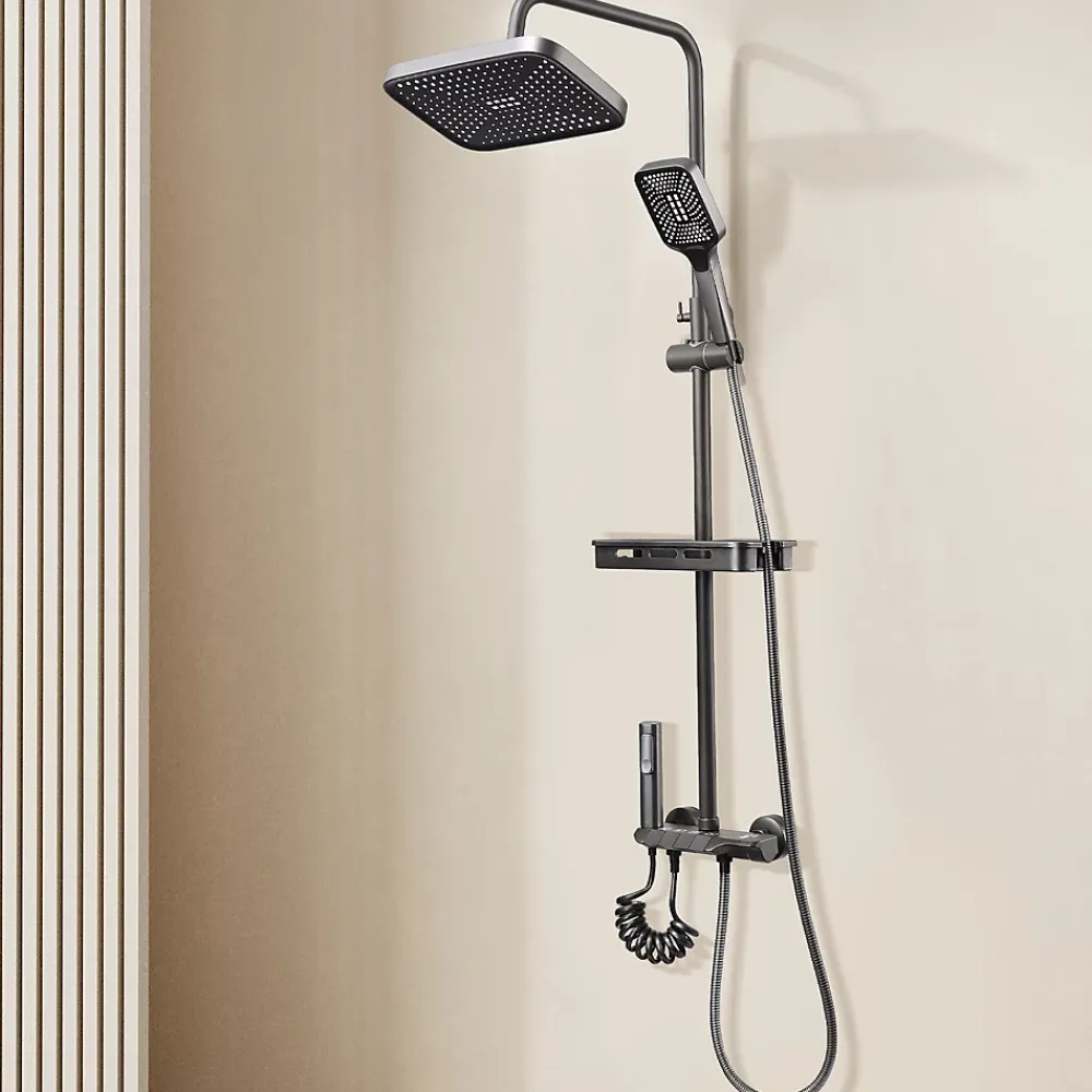 ProximaX Ensemble de douche avec mitigeur monocommande, barre de douche réglable et pommeau carré avec robinet