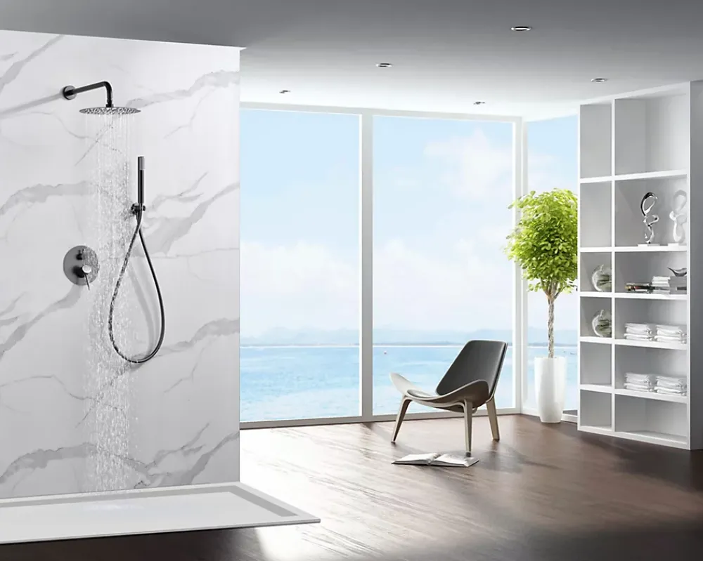 Imex Products Ensemble de douche CURVED à encastrer - Thermostatique Canon de fusilChroméNoir matCanon de fusilOr brosséOr rose brossé Ensemble